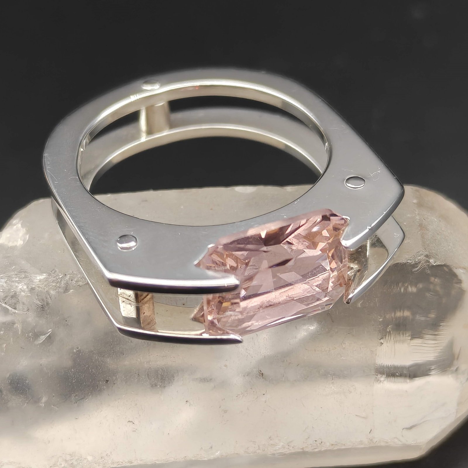 Silver and Morganite Suspension Ring