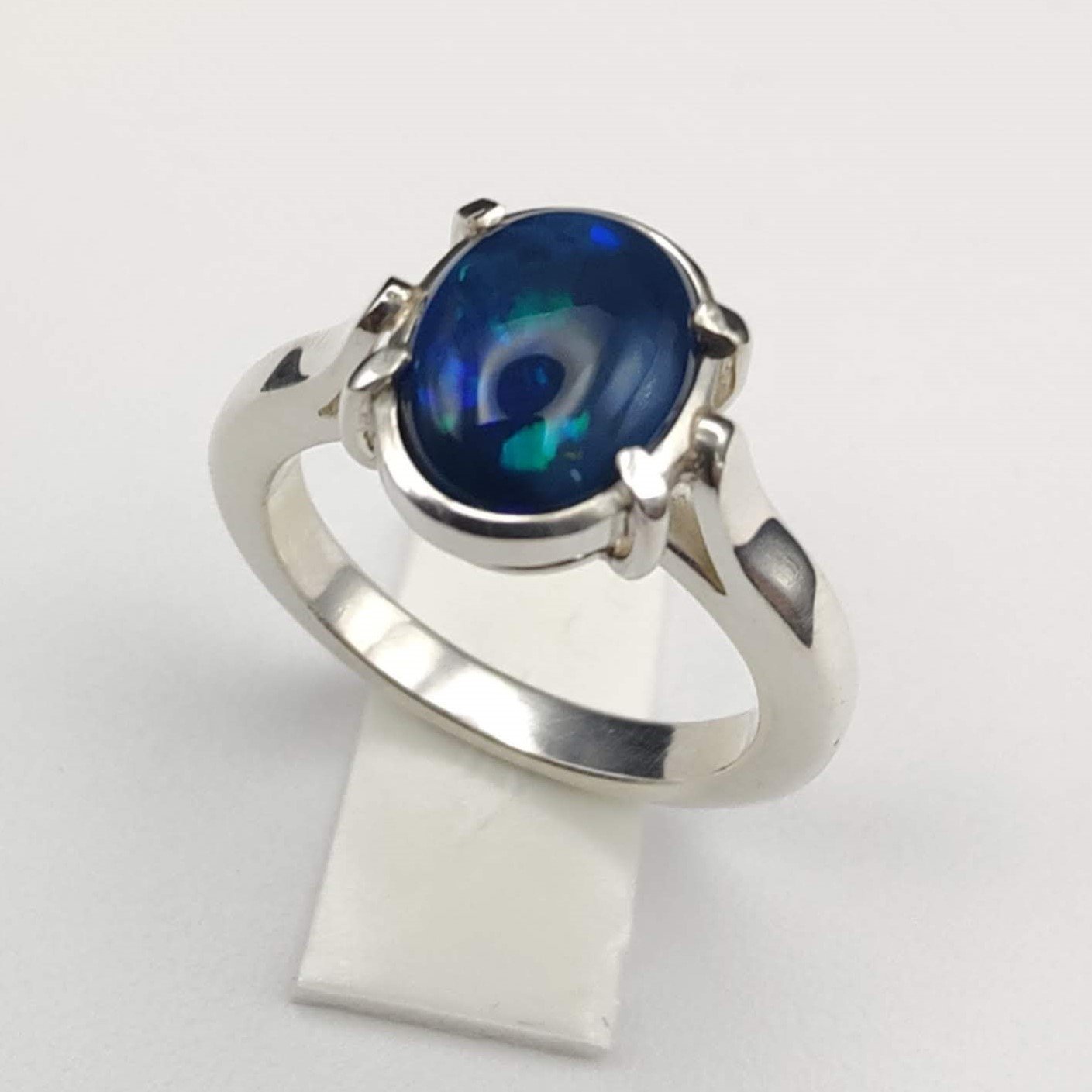 Silver and Australian Lightning Ridge Opal Ring