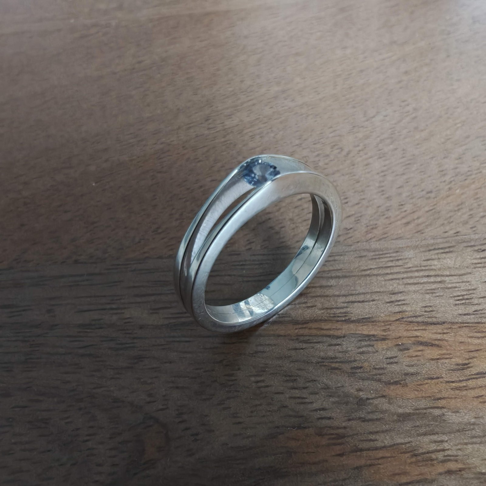 Silver & Round Brilliant cut Sapphire Tension Ring
